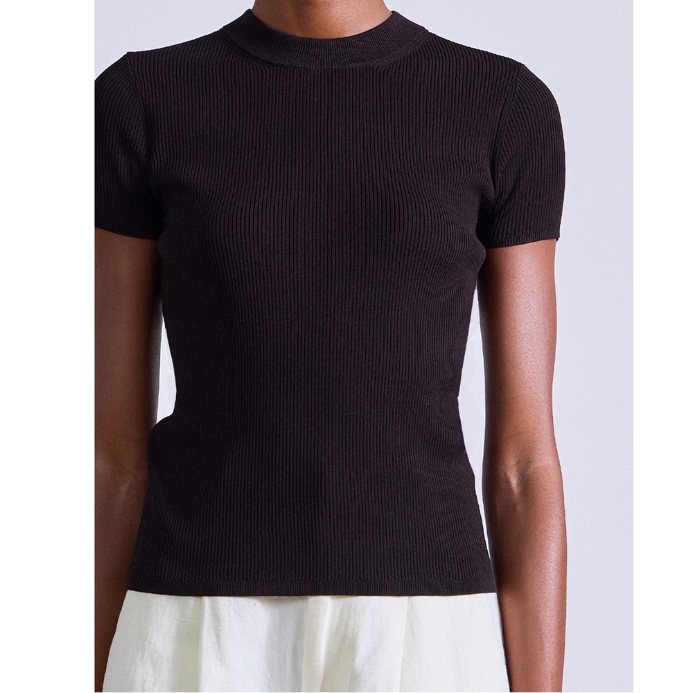 Apiece Apart Ciao Ribbed Tee Deep Espresso Brown Knit Top Short Sleeve - Small